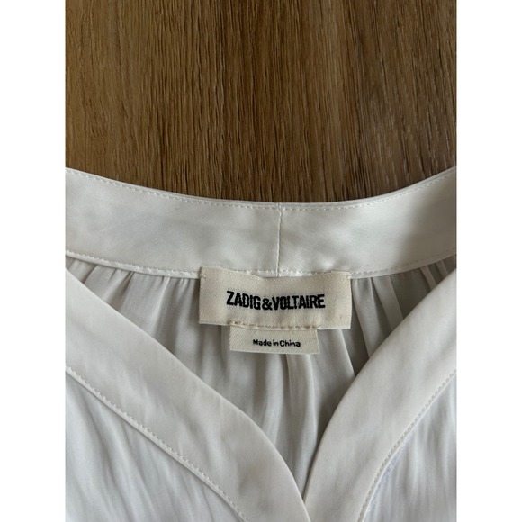 Zadig & Voltaire Tygg Satin Ruffle flounce Blouse White Womens Size M Luxury - Picture 4 of 8